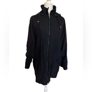 Vintage London Fog Brushed Cotton Windbreaker Shell Jacket Womens M Hooded Black